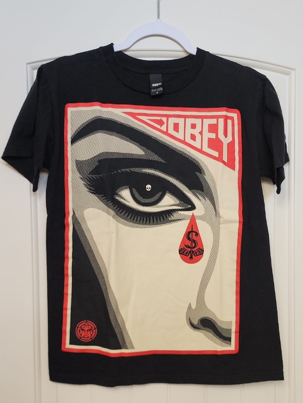 Obey Black Tee with Red and Cream Graphic